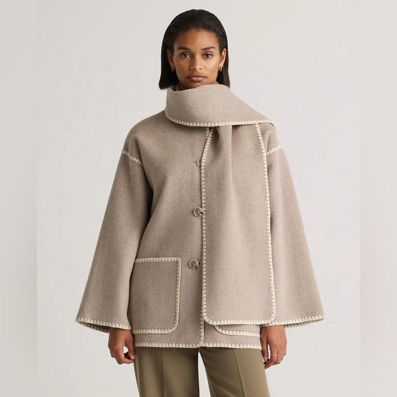 Quince Jackets & Blazers - Quince Double-Faced Merino Wool Scarf Coat in Oat